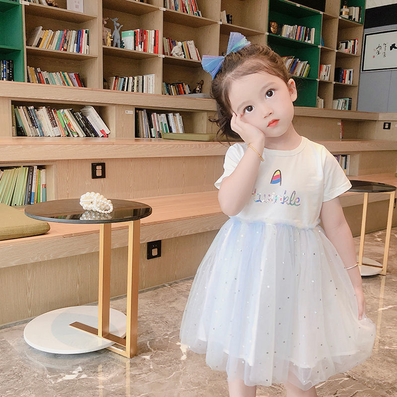 Children's Short Sleeve Fashionable Princess Little Solid Children's Dress