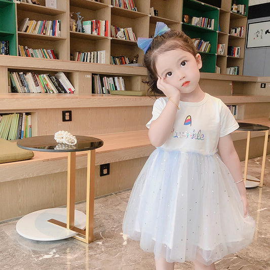 Children's Short Sleeve Fashionable Princess Little Solid Children's Dress