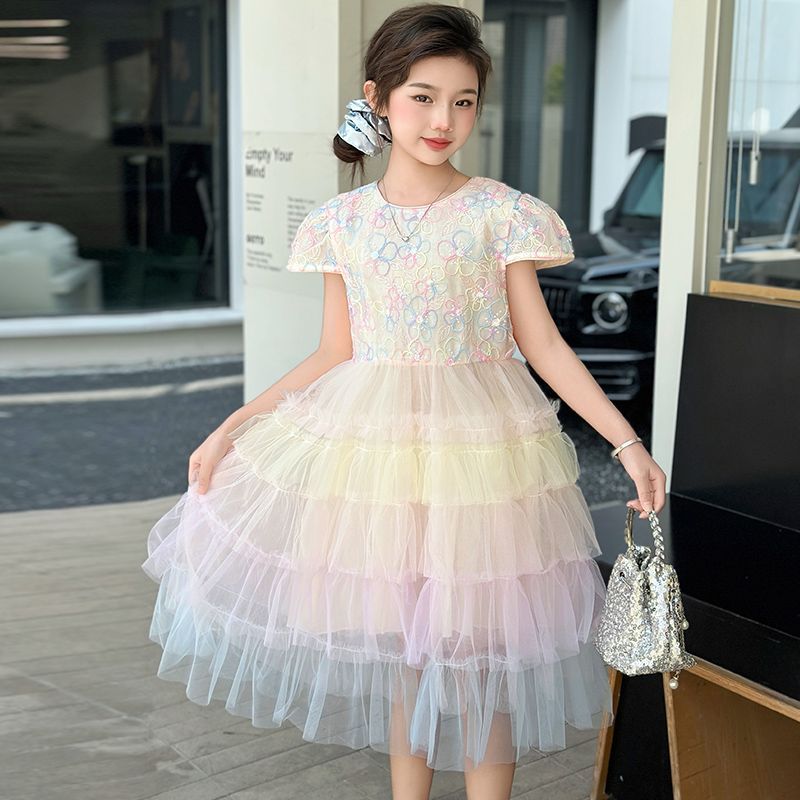 Skirt Mermaid Puff Sleeve Little Rainbow Children's Dress