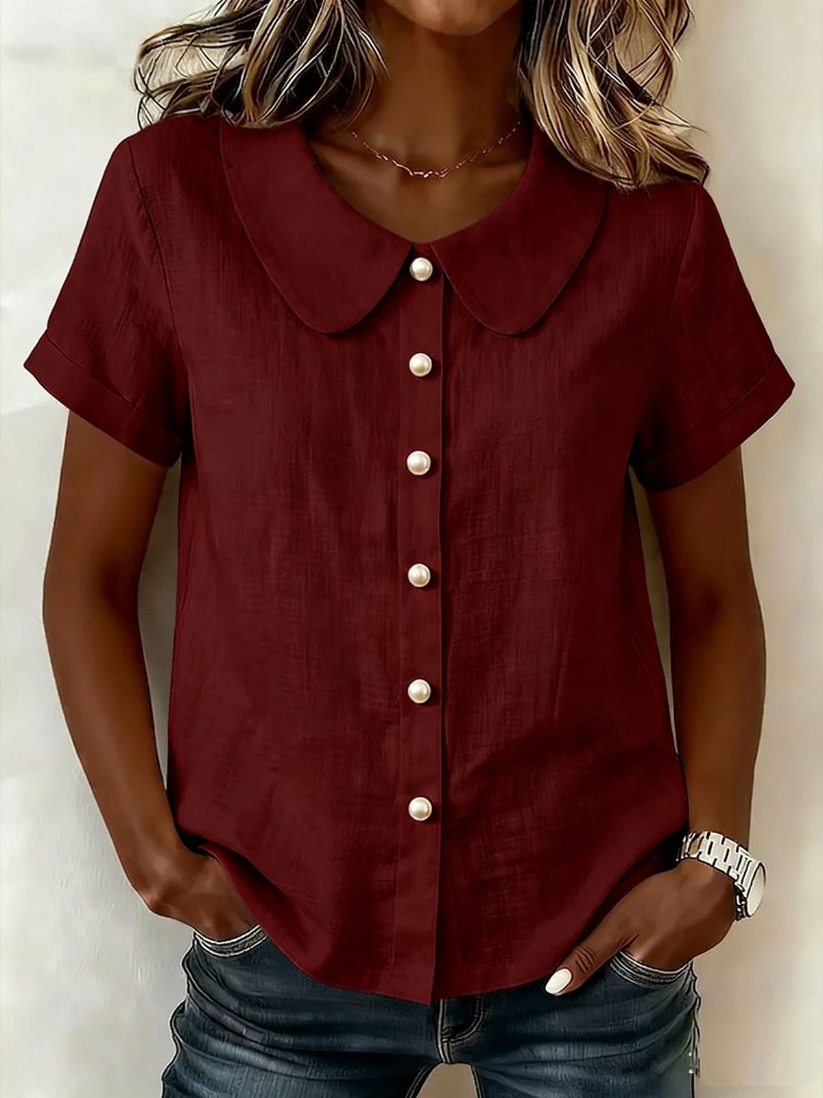 Women's Summer Solid Color Sleeve Casual Loose Blouse