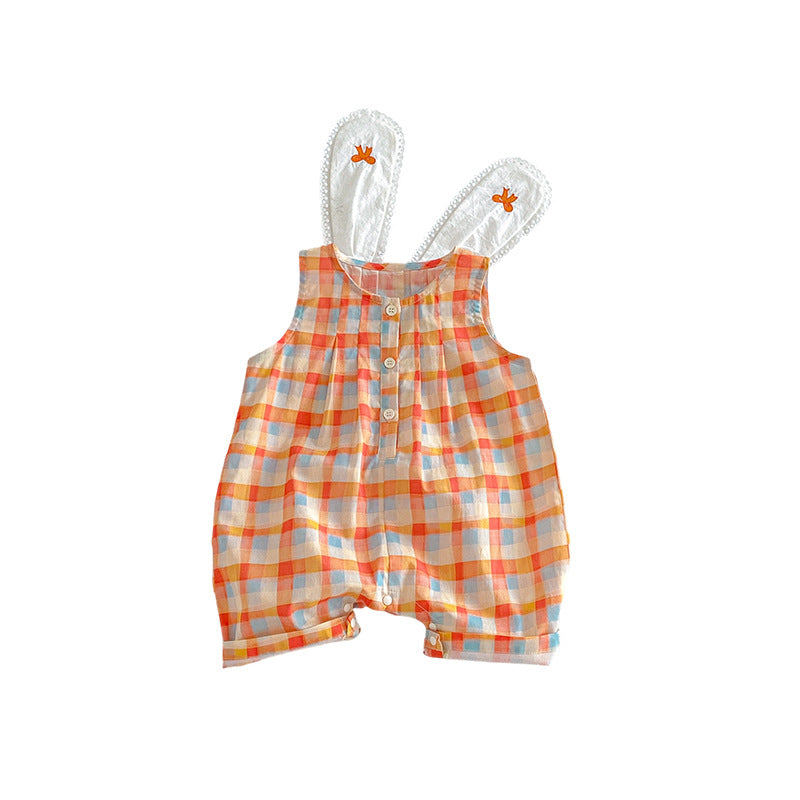 Super Cute Suspender Summer Fashion Big Ears Jumpsuit Plaid Children's Pants
