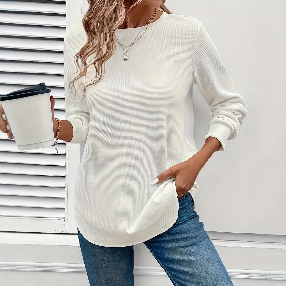 Women's Casual Round Neck Elegant Solid Color Knitted Tops