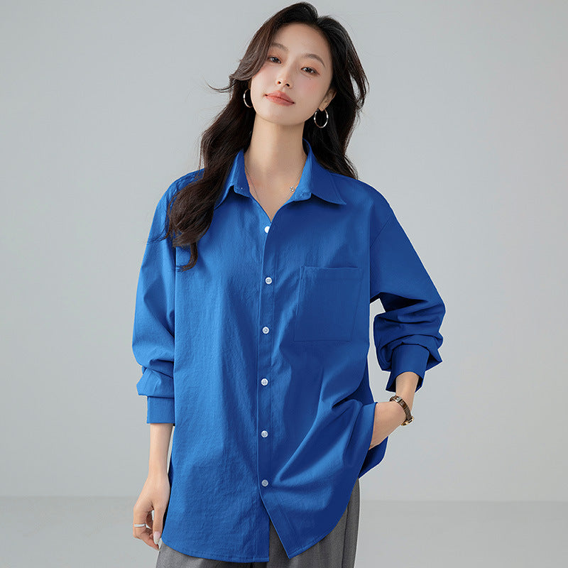 Women's Korean Style Loose Shirt Long Sleeve Pure Blouse