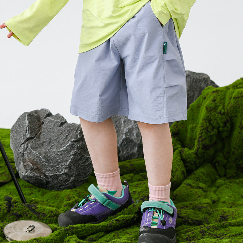 Summer Mountain Outdoor Large Plaid Jacquard Side Stitching Folding Waterproof Children's Pants