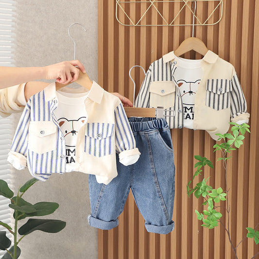 Children's Two-piece Denim Top Design Round Neck Trousers Children's Suit