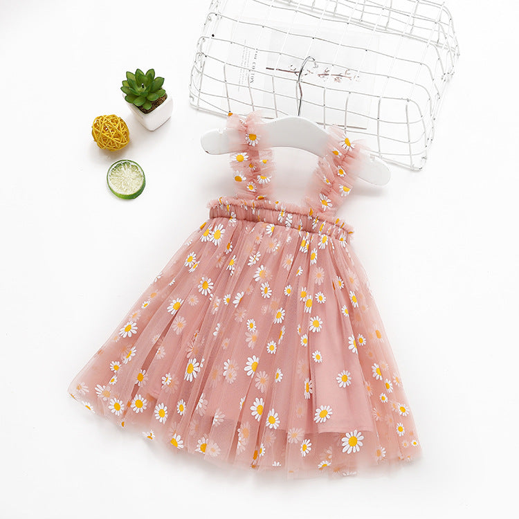 Embroidered Mesh Suspender Skirt Tube Top Fluffy Children's Dress