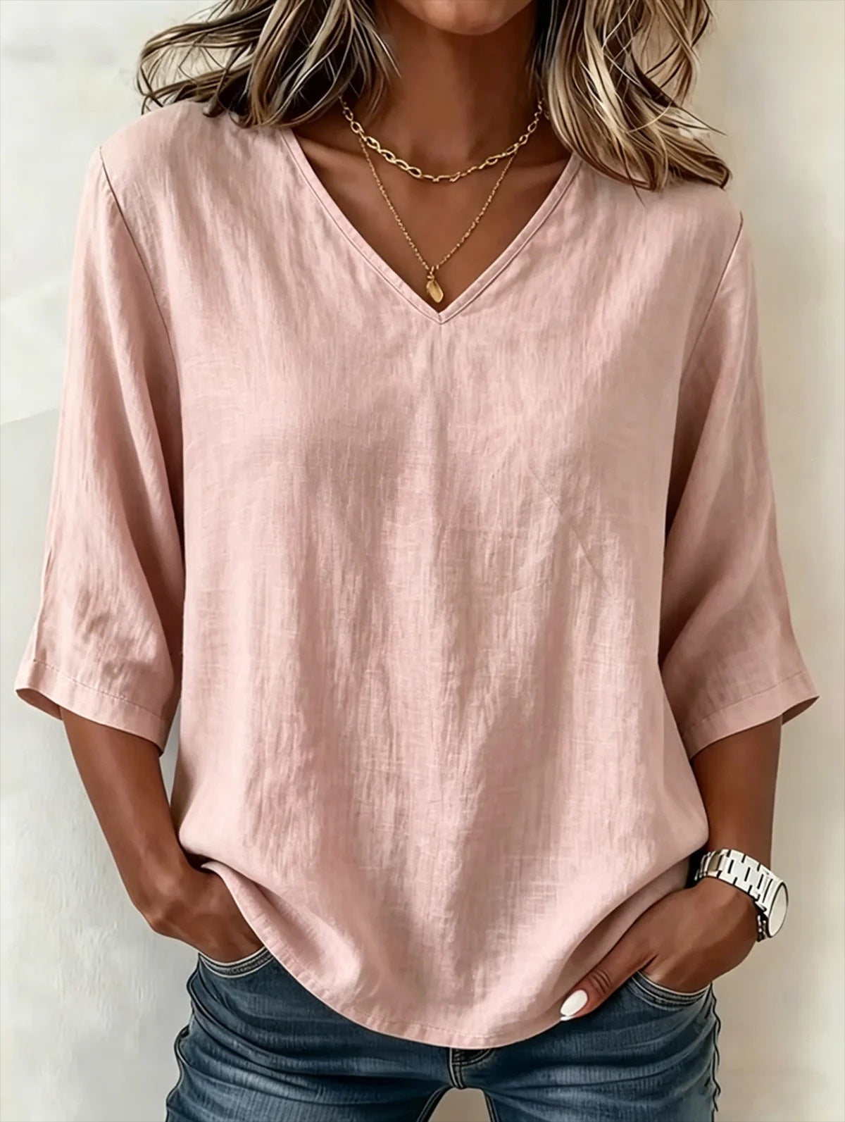 Women's Casual Loose Fashion Slub Cotton Blouse