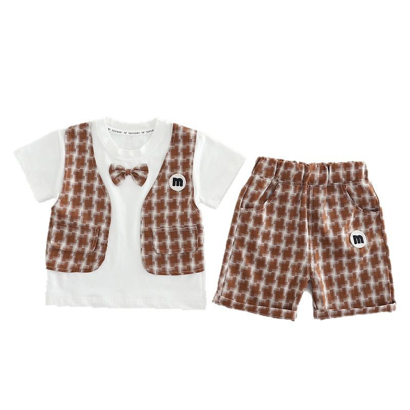 Summer Clothing Casual Thin Short Sleeve Years Old Plaid Vest Children's Suit