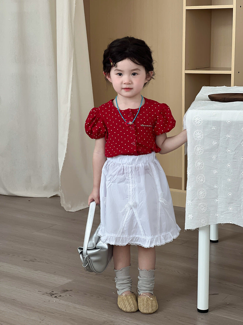 Children's Summer Korean Polka Dot Fashionable Stylish Short-sleeved Children's T-shirt