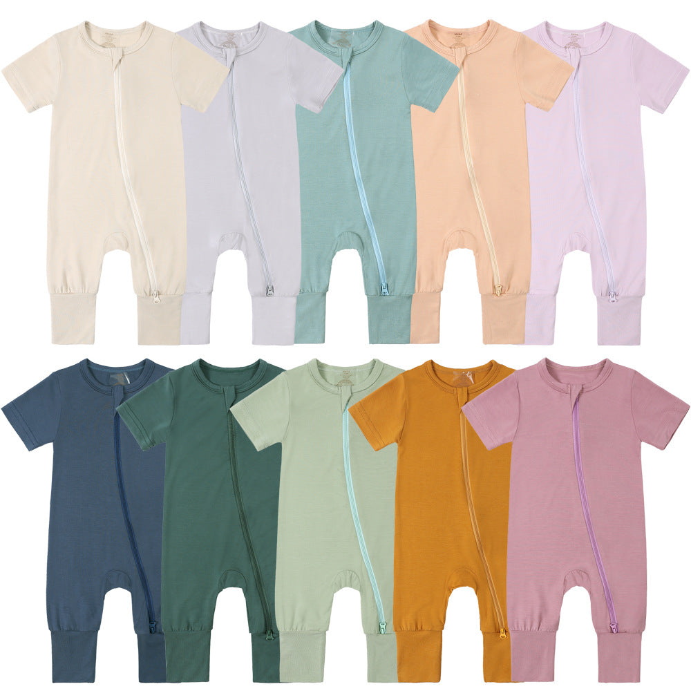 Jumpsuit Summer Bamboo Fiber Style Short Sleeve Male Female Jumpsuit, Climbing Suit