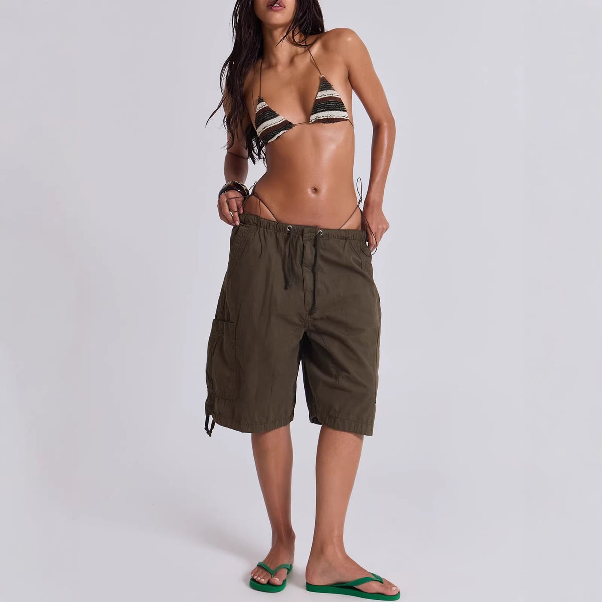 Women's Casual Drawstring Design Versatile Large With Pocket Pants