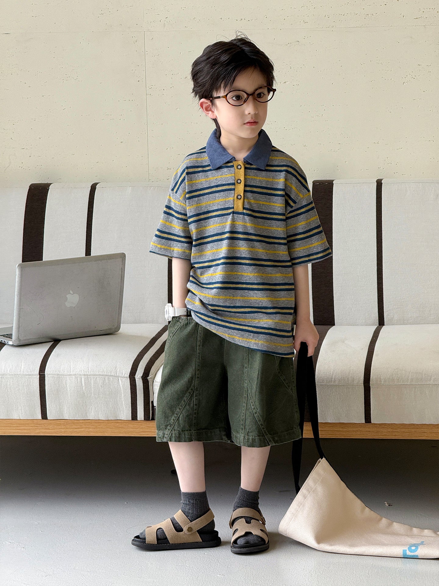 Children's Summer Korean Style Retro Contrast Color Striped Short Sleeve Casual Children's T-shirt