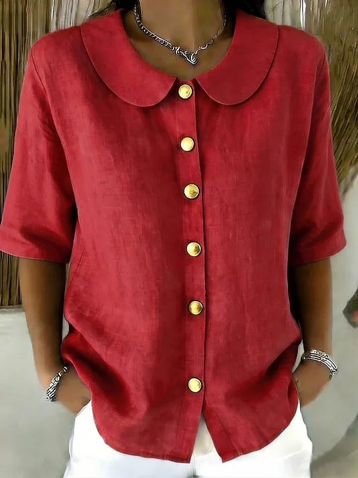 Women's Summer Elegant Fashion Button Linen Short-sleeved Blouse
