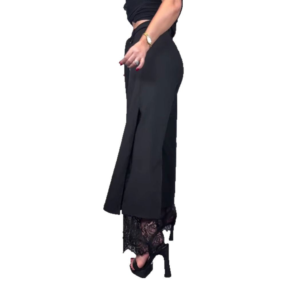 Women's Spring Solid Color Lace Stitching Tied Casual Pants