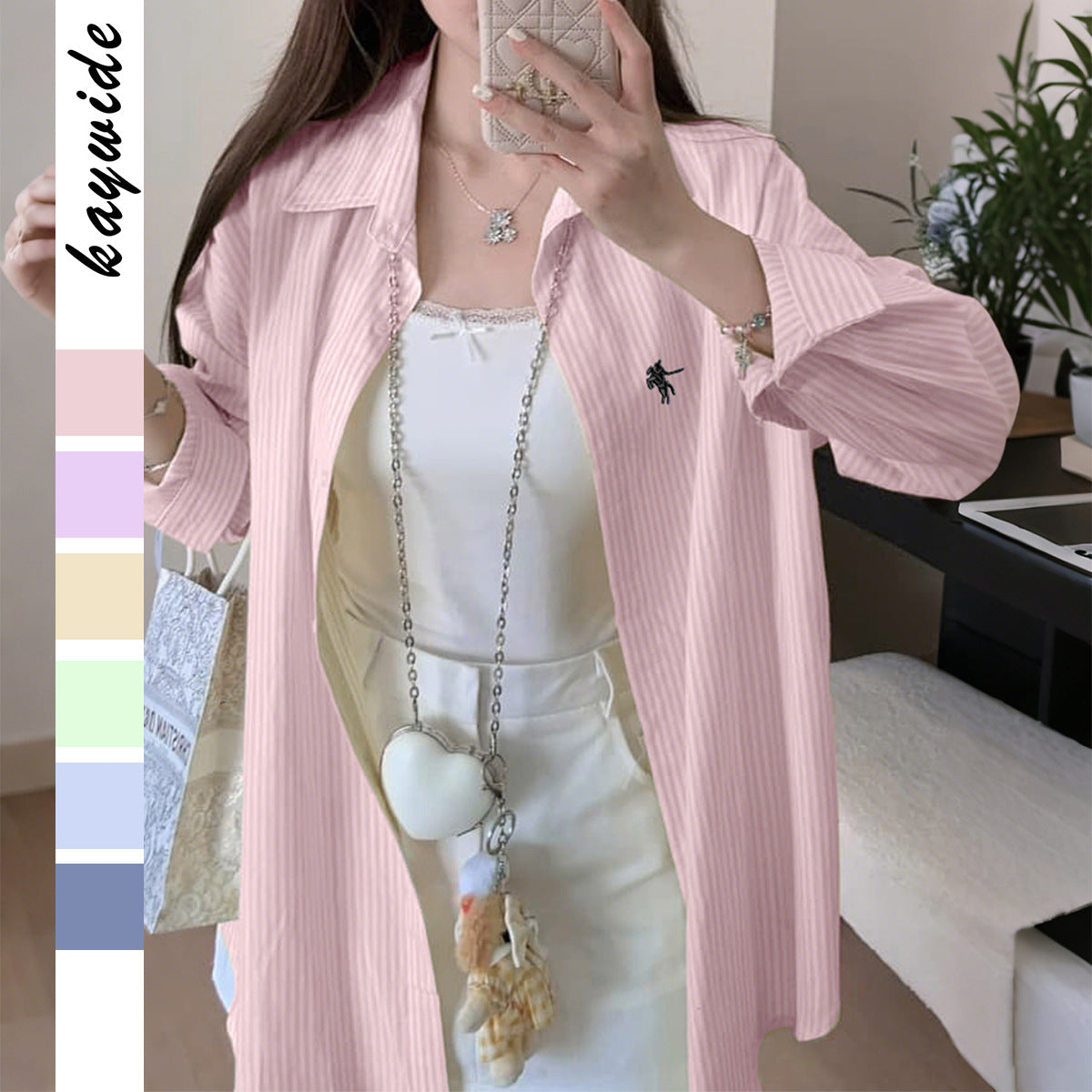 Women's Leisure Vacation Advanced Striped Long-sleeved Shirt Blouse