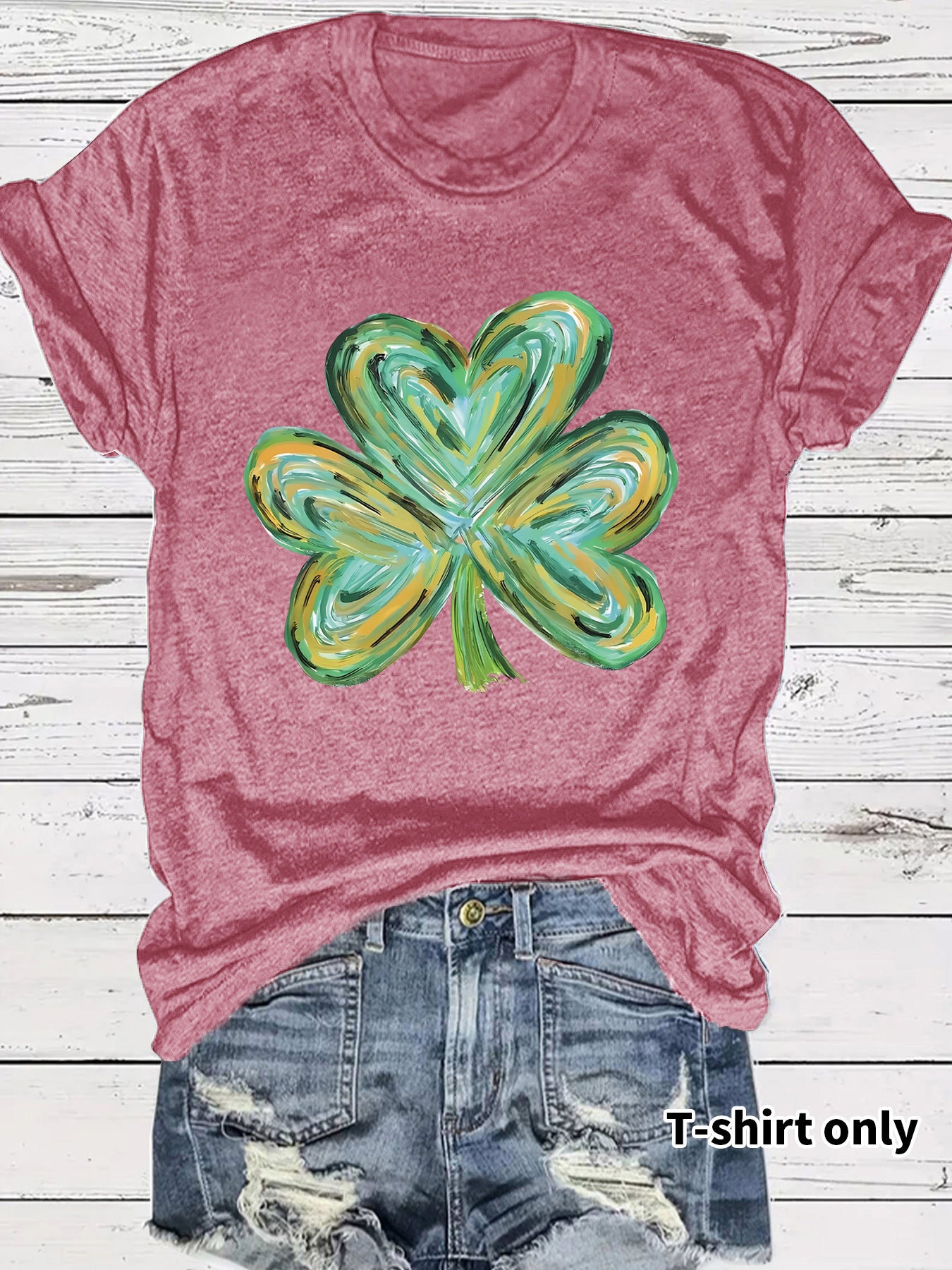 Women's Summer Green Clover Print Round Neck Clothing