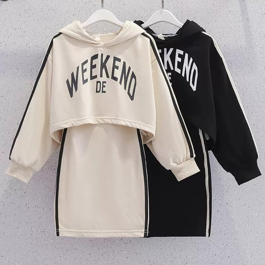 Children's Hoodie Vest Skirt Two-piece Set Fashion Letters Western Style Children's Dress