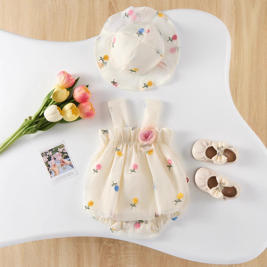 Summer Sleeveless Korean Style Hooded Romper Strap Small Flower Jumpsuit, Climbing Suit