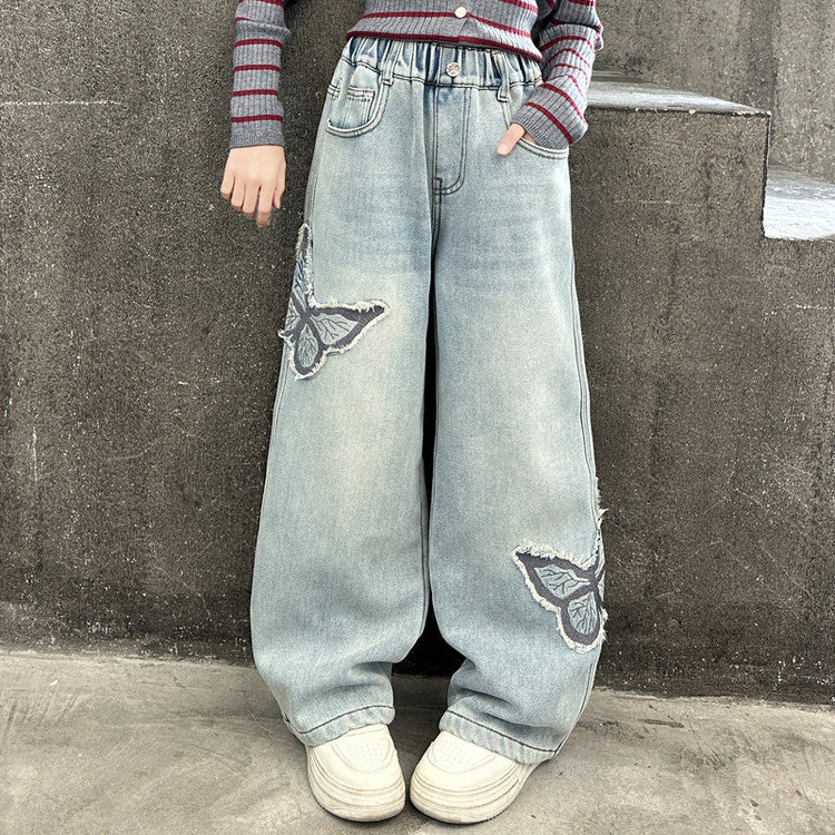 Western Style Butterfly Patch Jeans Medium Children's Pants