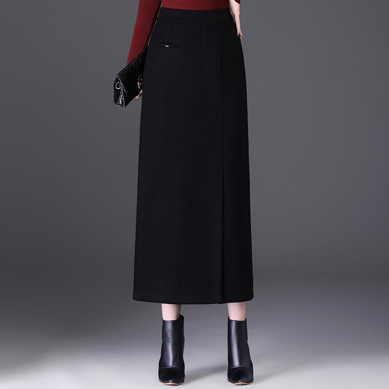 Women's High Waist Hip Mid-length Warm Straight One-step Draping Skirt