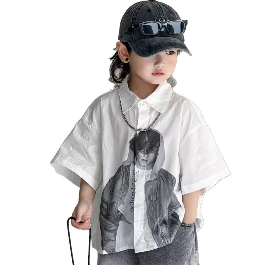 Children's Boys Summer Blouse Wear Fashion Korean Style Short Sleeve Children's Suit