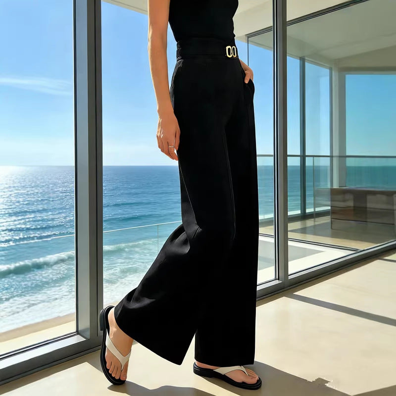 High Waist Lady Temperamental Draping Professional Commute Style Wide Casual Pants