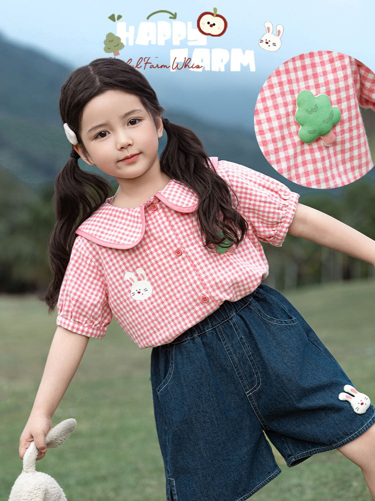 Children's Farm Mania Series Summer Yarn-dyed Plaid Children's Suit