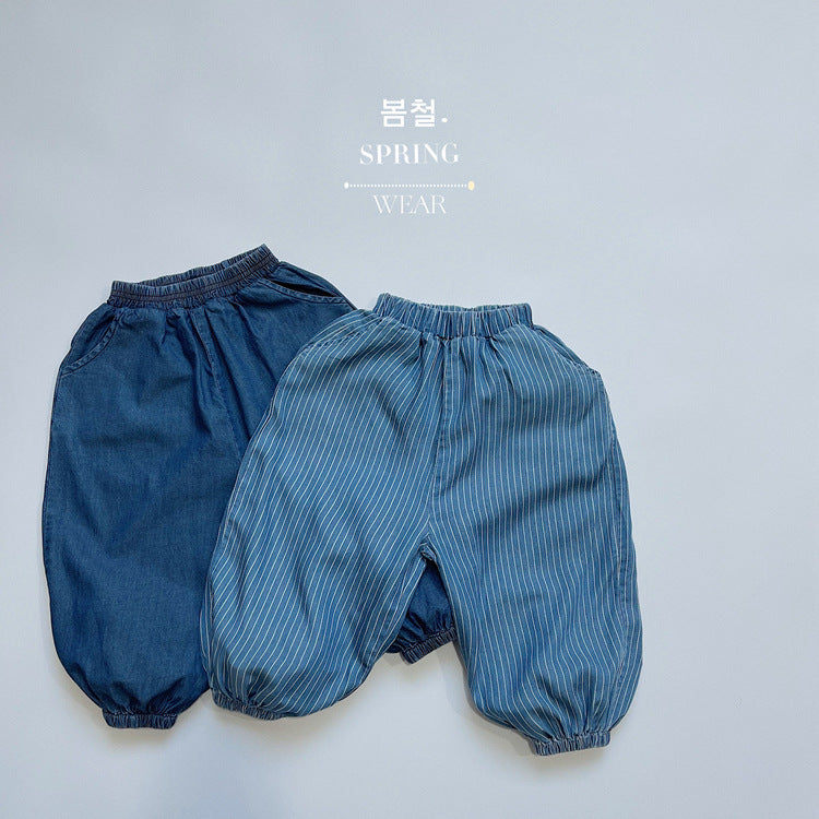 Children's Striped Windproof Jeans Thin Korean Style Air Children's Pants