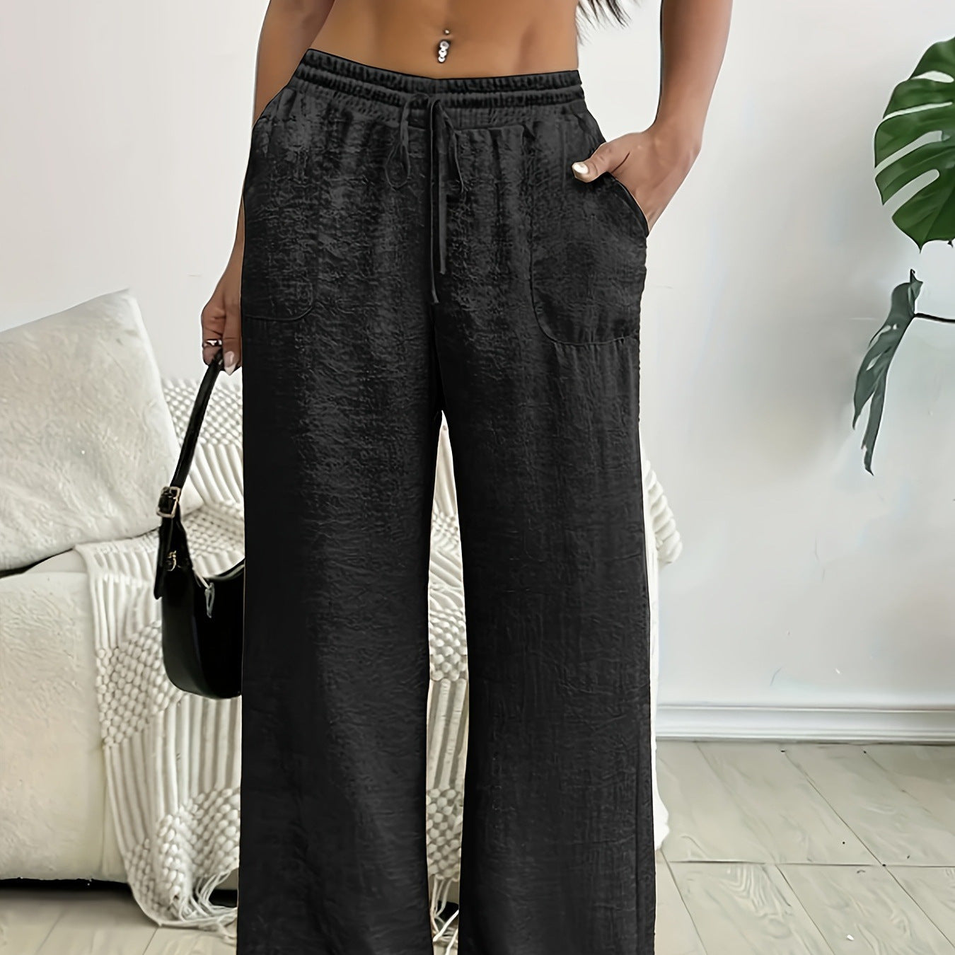 Women's Veet Bronzing Sequined Drawstring Fashion Straight Casual Pants