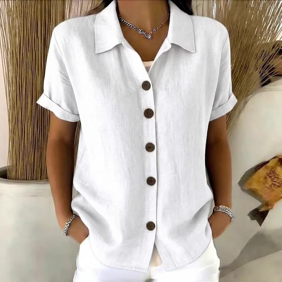 Summer Solid Color Polo Collar Shirt Button Casual Comfortable Shorts