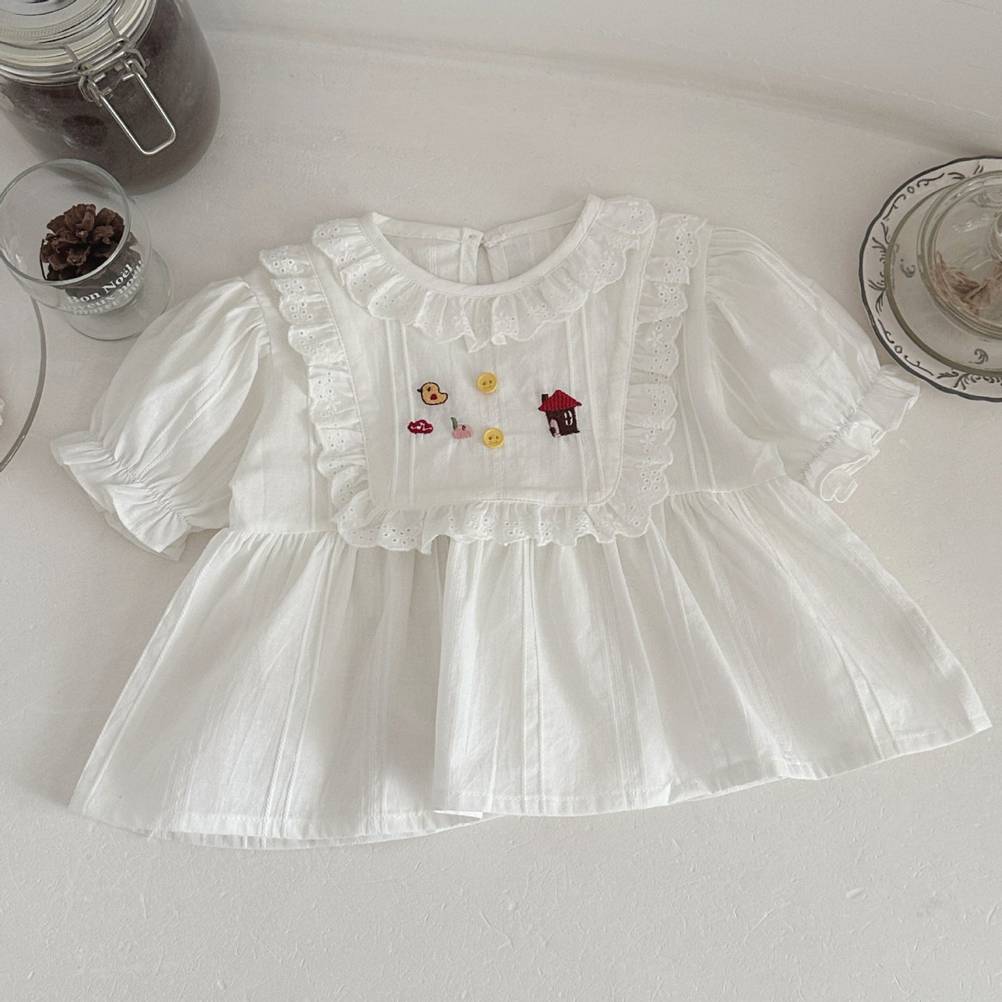 Summer Chicken House Embroidery Short Sleeve Two-piece Blouse Children's Suit