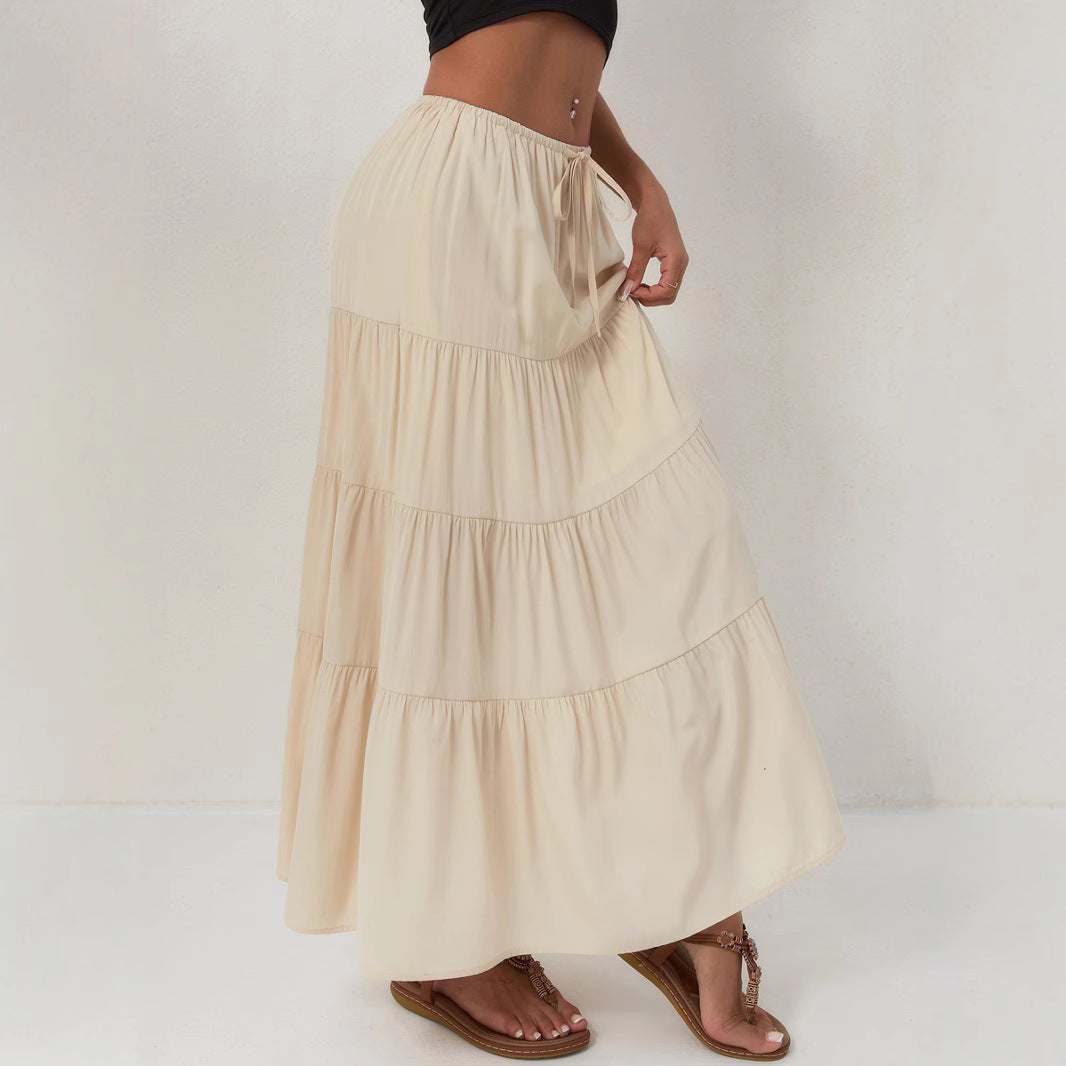 Women's Cotton High Waist Elastic Large Swing Loose Patchwork Long Skirts