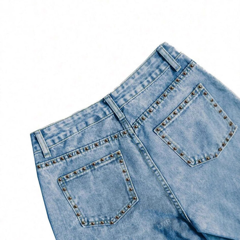 Casual Loose Straight Leg Button Open Women's Jeans