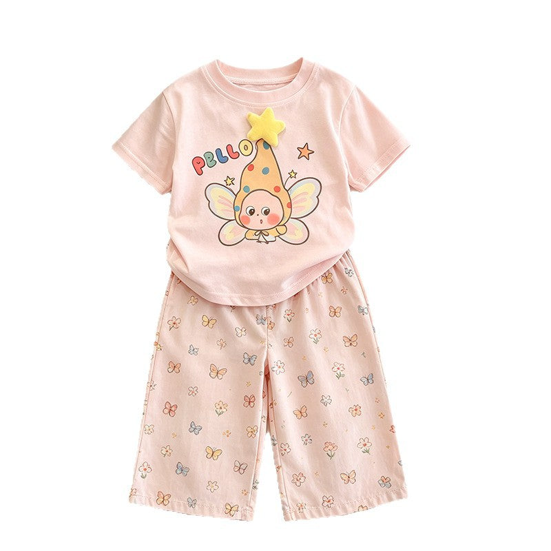 Short-sleeved Niche Three-dimensional T-shirt Pants Summer Versatile Two-piece Children's Suit
