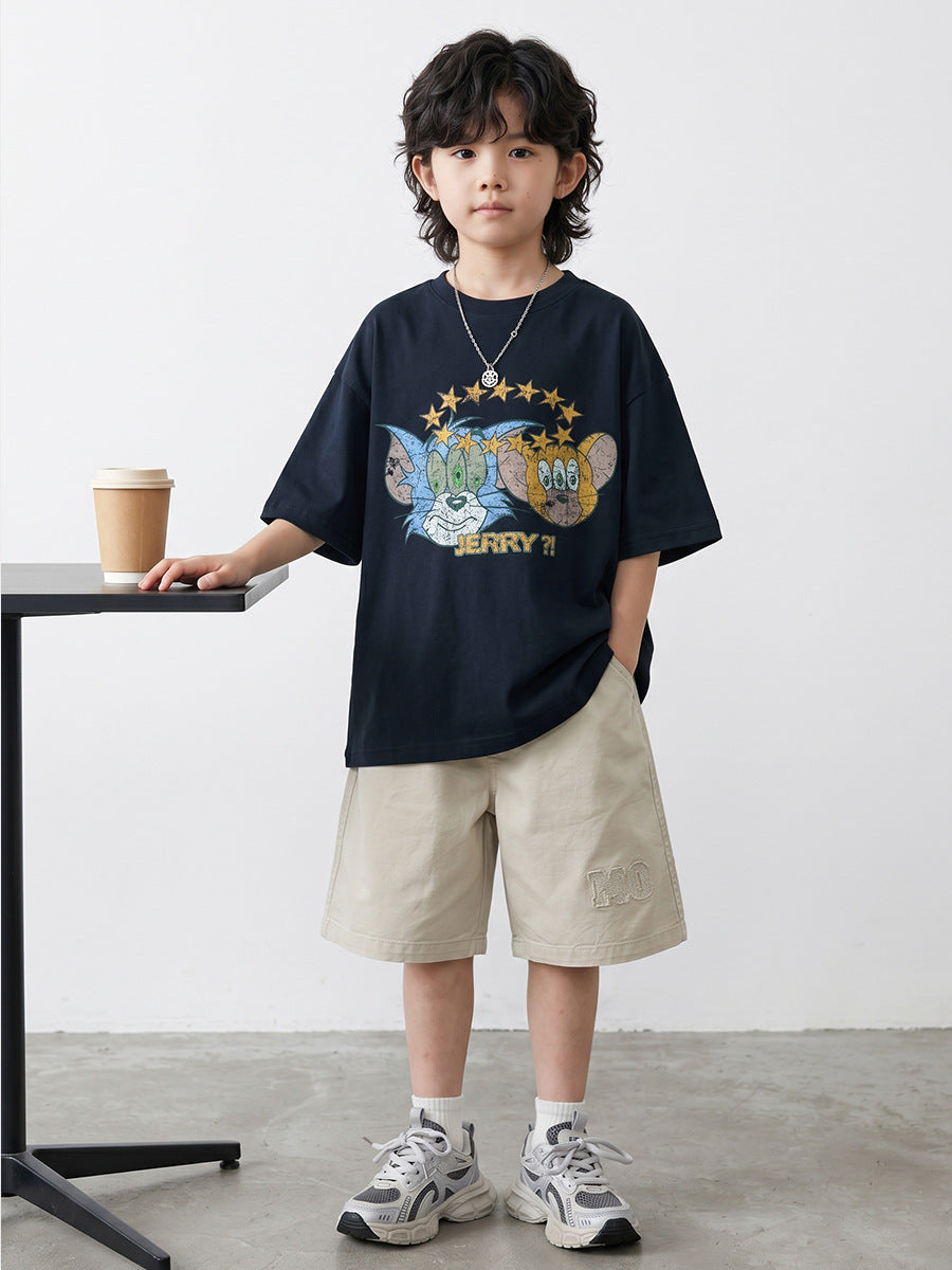 Large Pure Cotton Cartoon Printing Top Half Children's T-shirt
