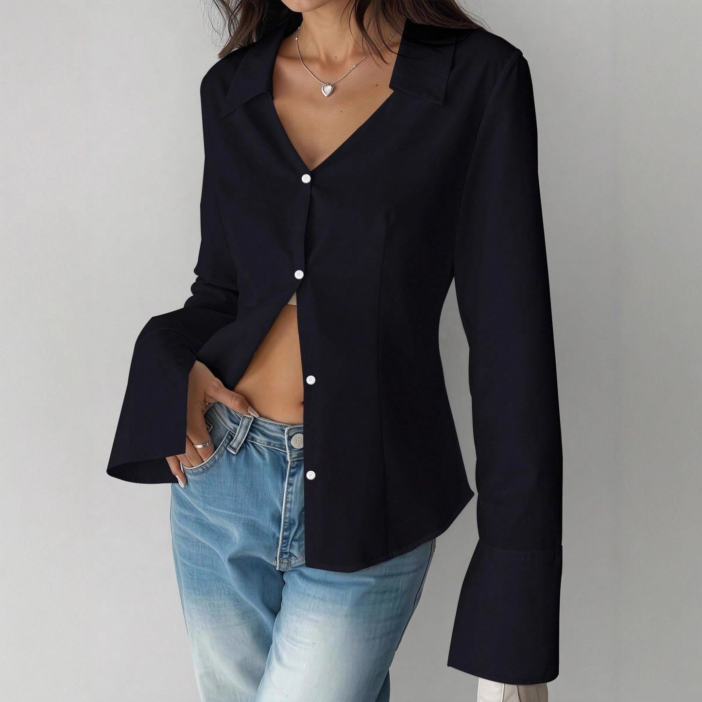 Women's Style Flared Sleeves Shirt Bandage Dress Hot Blouse