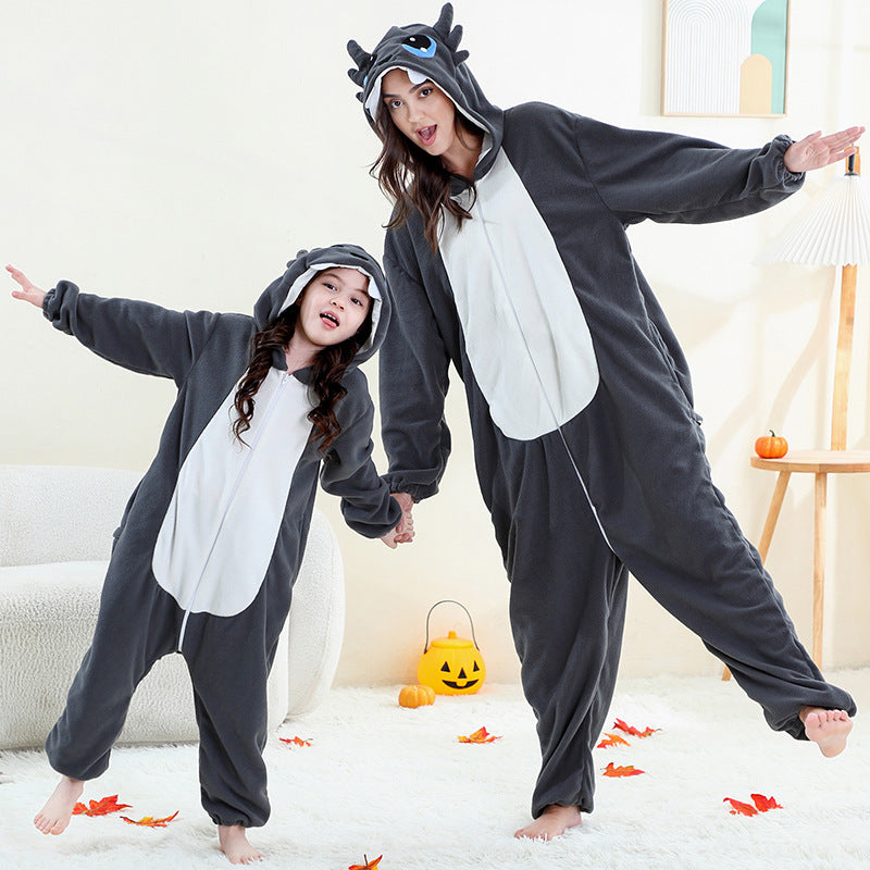 Cartoon Animal Shape Jumpsuit Polar Fleece Hooded Jumpsuit, Climbing Suit