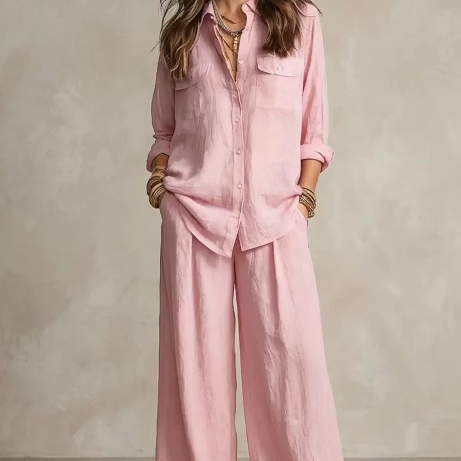 Women's Linen Breathable Lightweight Long-sleeved Shirt Vacation Pants