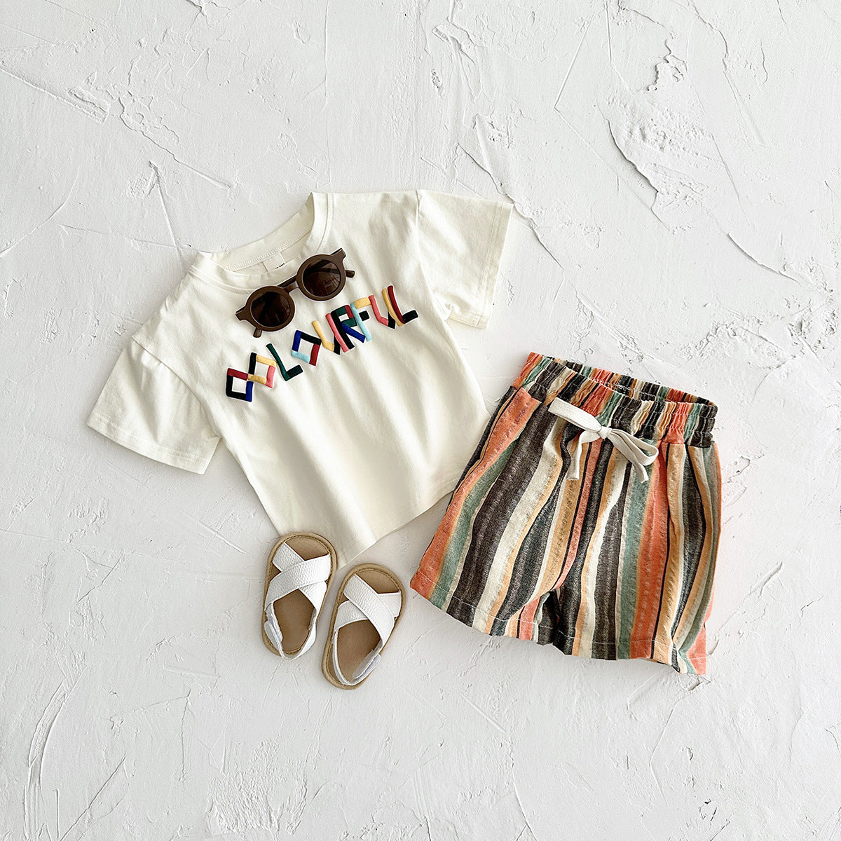 Children's Summer Clothing Letter Embroidered T-shirt Short Sleeve Children's Suit
