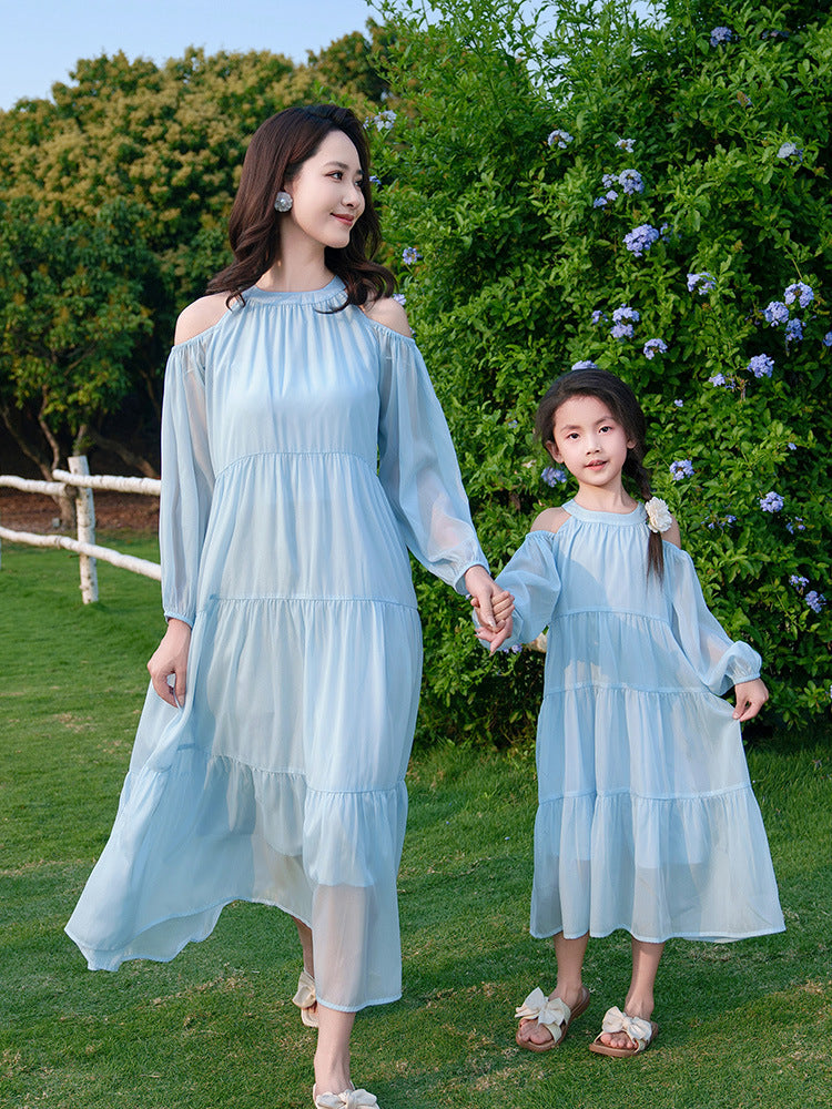 Beach Dress Seaside Vacation Style Mother Daughter Family Parent-child Outfit