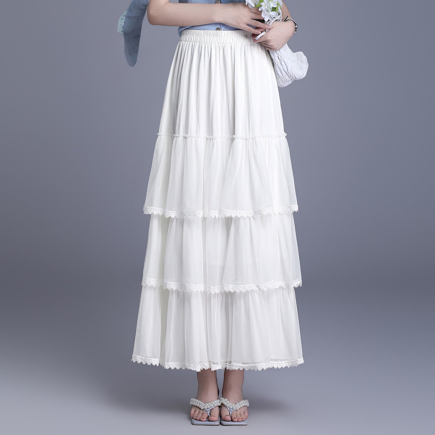 Women's Fairy Mesh A- Line Pleated Cake Gauze Drape Skirt