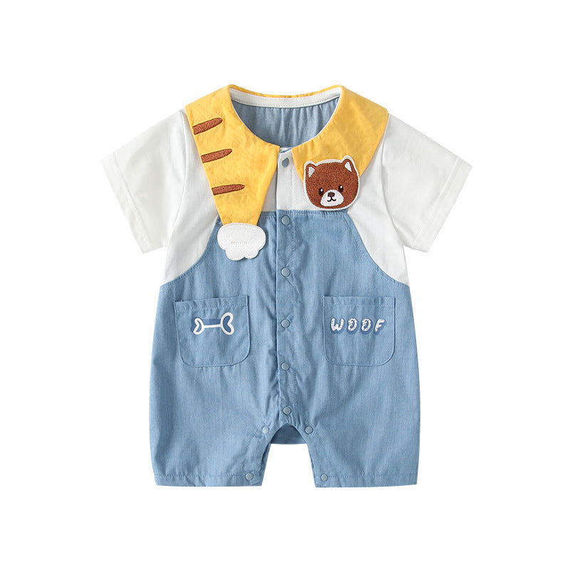 White Color Matching Jumpsuit Large Pocket Single-breasted Super Cute Romper Jumpsuit, Climbing Suit