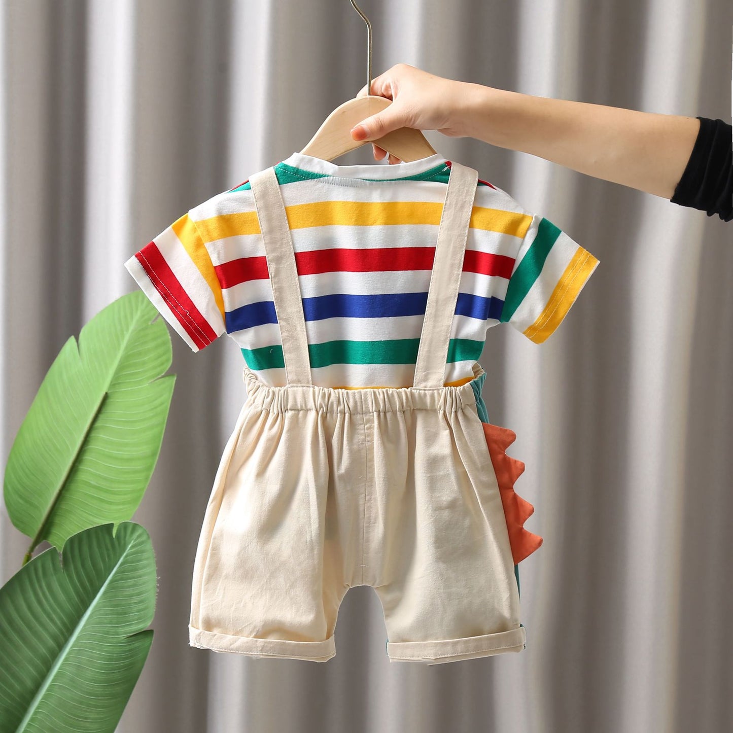 Children's Summer Striped Dinosaur Strap Short Sleeve Boy's Children's Suit