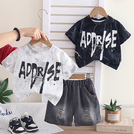 Boy Summer Clothing Printed Letter Two-piece Short Sleeve Infant Children's Suit