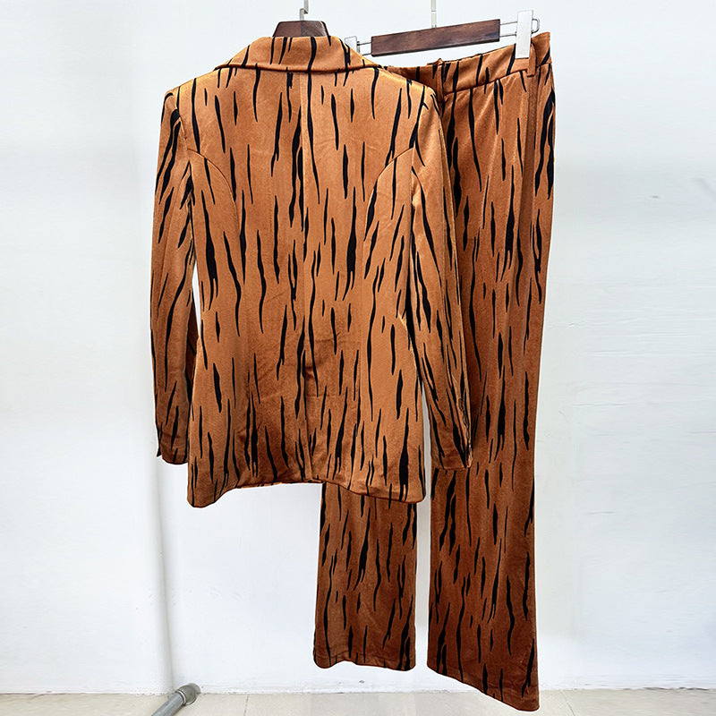 Glamorous Pretty Tiger Leather Print Long-sleeved Fashion Casual Suit