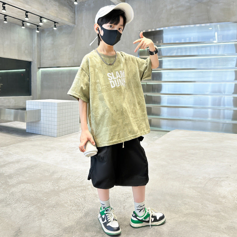 Children's Thin Fashionable Sports Casual Cartoon Short Sleeve Two-piece Children's Suit