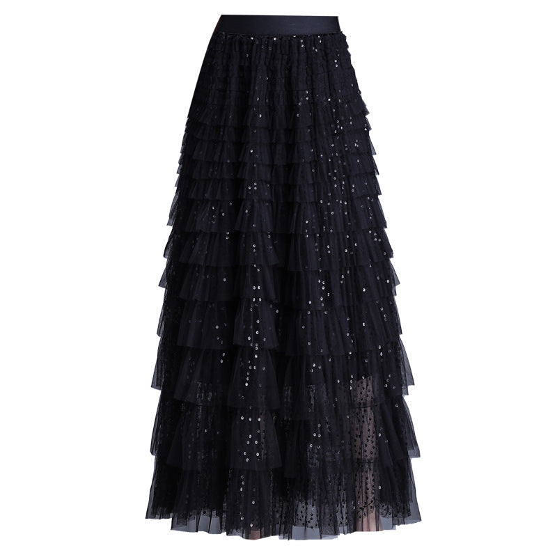 Women's Tulle Layers Cake Dress Pettiskirt Sequined Skirts