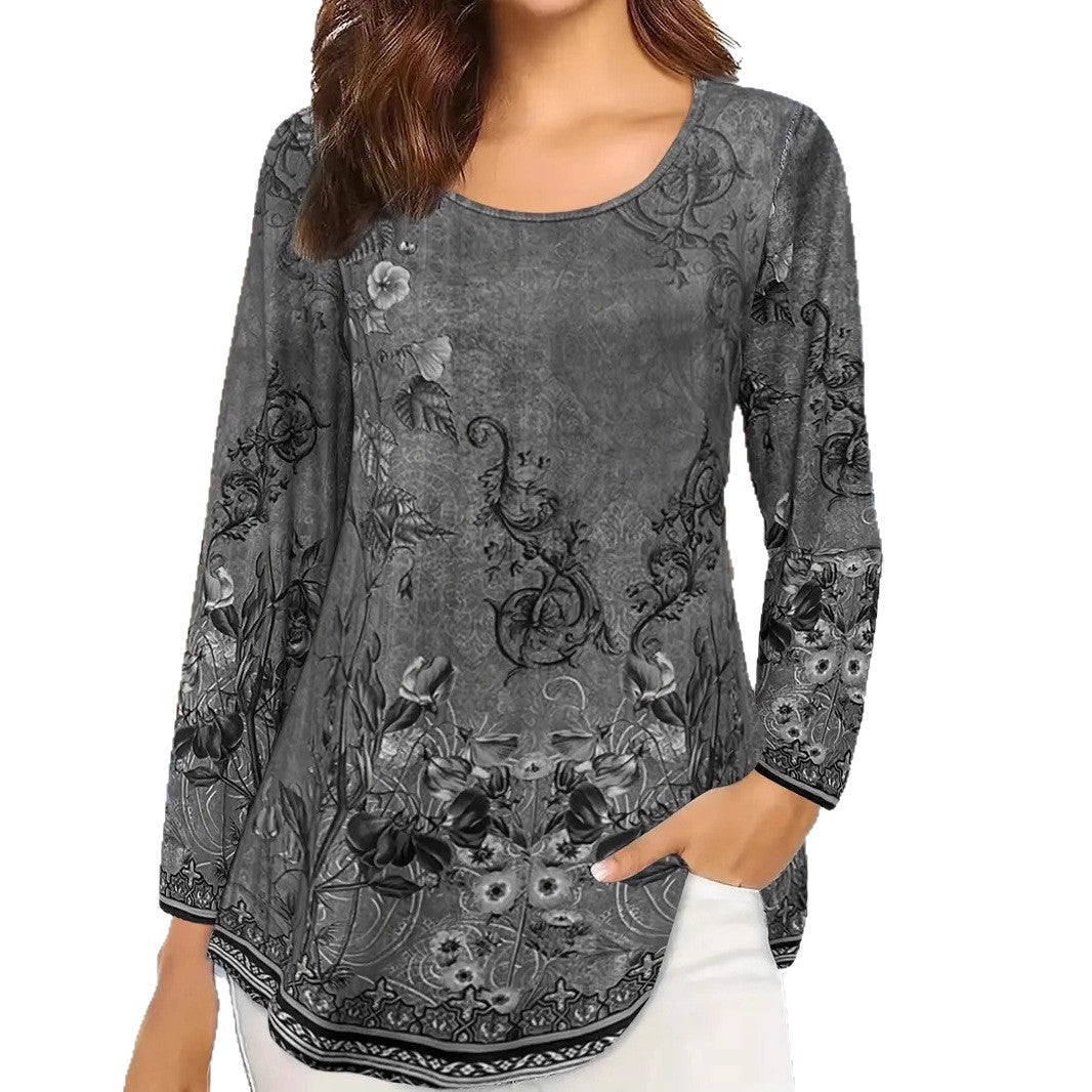 Beautiful Women's Landscape Painting Printed Long-sleeved Women's T-shirt