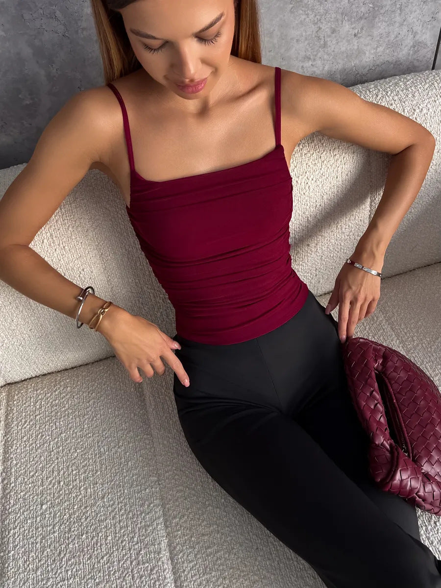 Women's Hot Pleated Sexy Camisole Slim Fit Slimming Mesh Small Vest/suspenders/tube Top