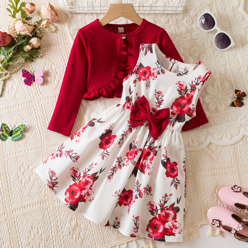 Children's Large Set Autumn Western Style Printed Children's Dress